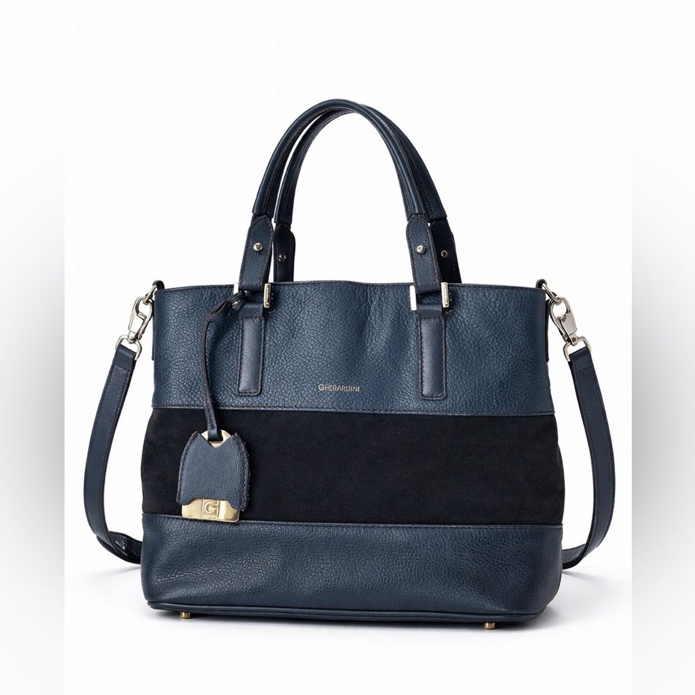Gherardini Made in Italy Blue & Black Leather Suede Tote Bag